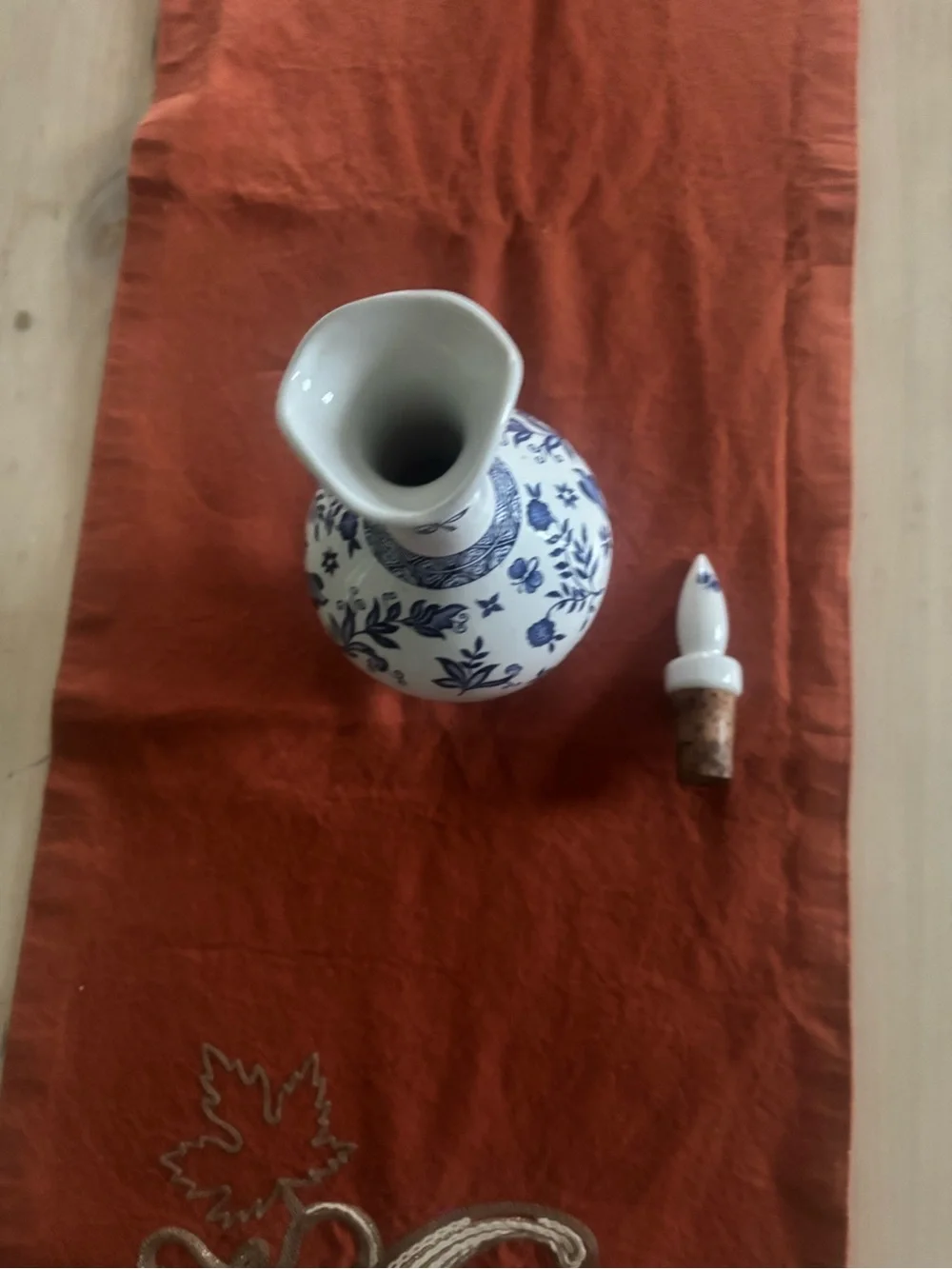 Blue and White Floral Ceramic Decanter by
